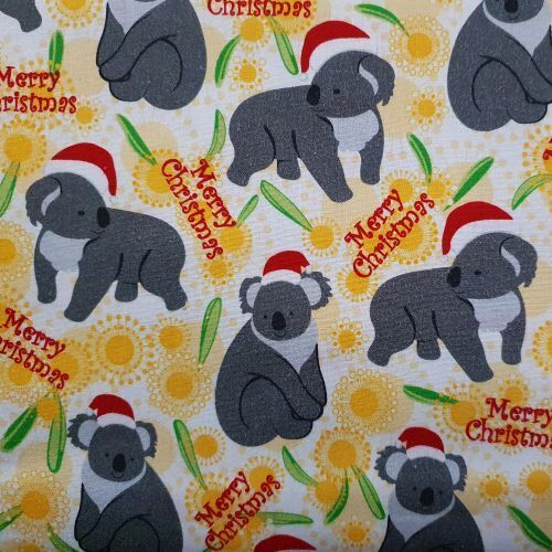 Fabric Remnant- Aussie Merry Christmas Koalas 48cm