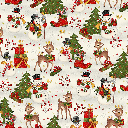 Fabric Remnant- Winter Joys Christmas Novelty 86cm