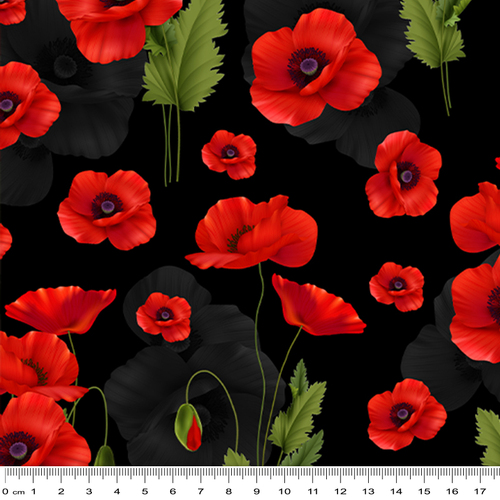 Fabric Remnant- Remembering ANZAC II Poppies 94cm