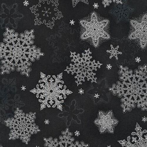 Fabric Remnant-  Holiday Flourish Scattered Snowflakes 68cm