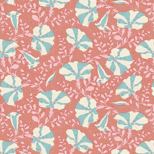 Fabric Remnant-Tilda Gardenlife Striped Petunia Coral 30cm