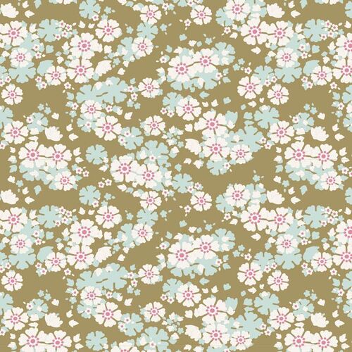 Fabric Remnant-Tilda Woodland Aster Olive Daisy 79cm