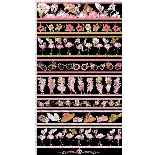 Fabric Remnant-Loralie Flamingo Fancy Border Stripe 60cm