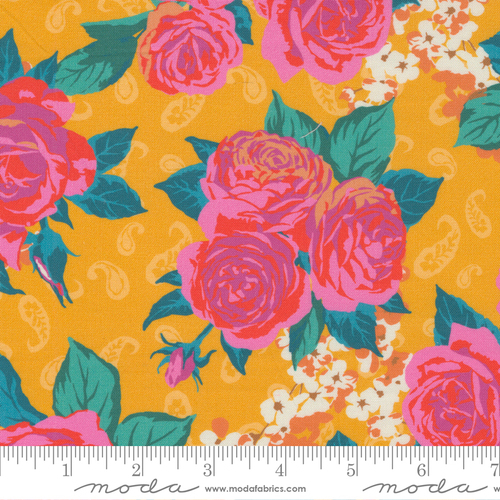 Fabric Remnant -Moda Paisley Rose Main Golden 73cm