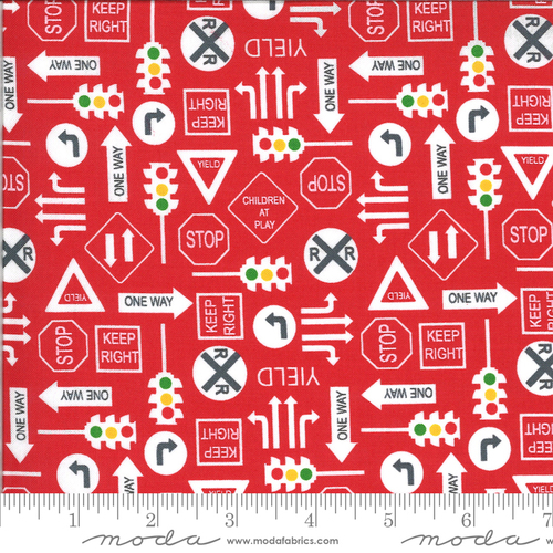 Fabric Remnant-	Moda On The Go Road Signs Red 78cm