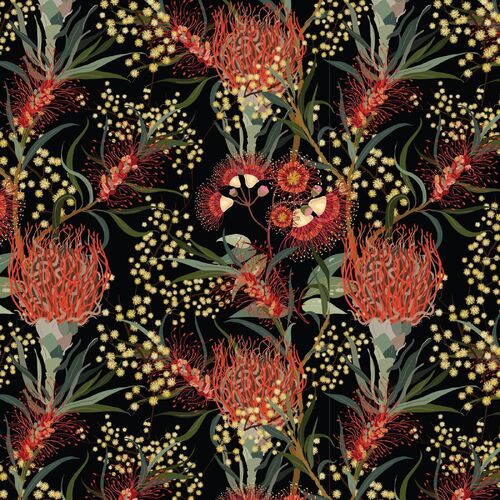 Fabric Remnant - Norah's Natives Australian Native Wildflower 92cm