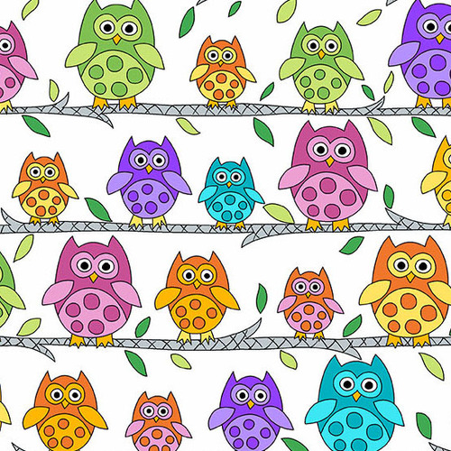 Fabric Remnant -Hoot Hoot Owl Perch Day White 31cm