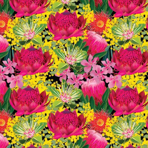 Fabric Remnant -Orenda Joy Green Australian Waratah 33cm