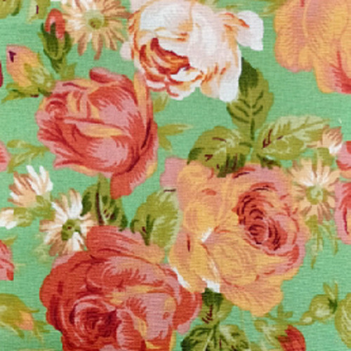 Fabric Remnant -	Roses Large Blooms Green 50cm