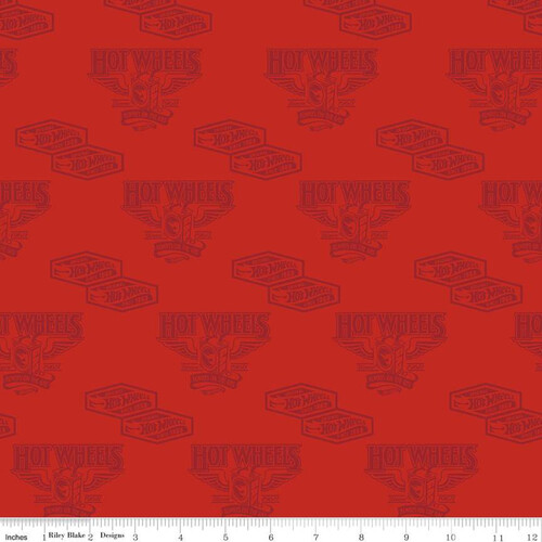 Fabric Remnant -	 Hot Wheels Classic Car Vintage Decals 44cm