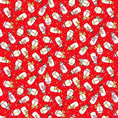 Fabric Remnant-Christmas Santa Express Snowmen Red 74cm