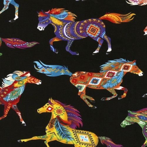 Fabric Remnant- Southwest Aztec Horses Bright 52cm