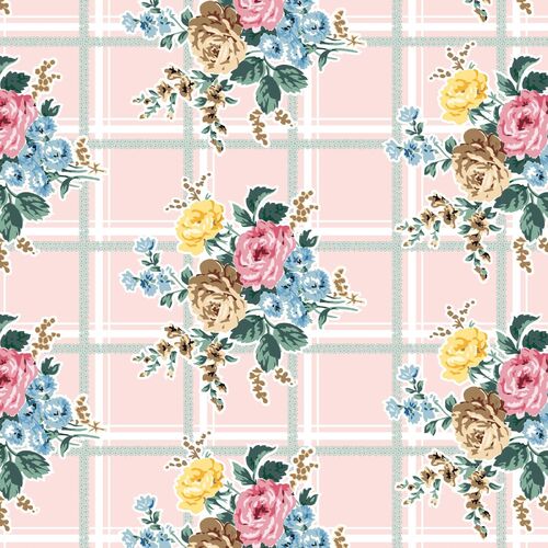 Fabric Remnant - Edward Terrace Floral Check Hermione Pink 64cm