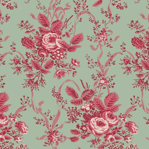 Fabric Remnant -Rue Floriane Rose Ribbons 59cm