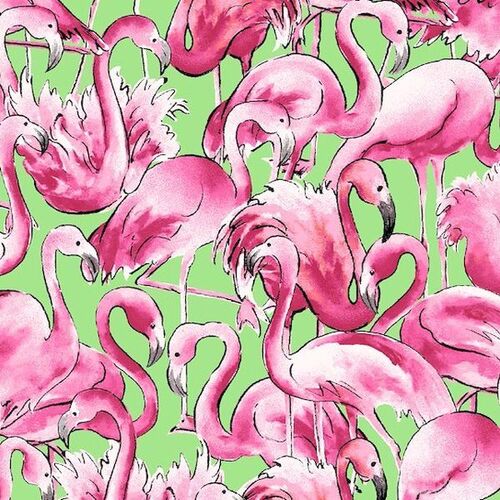 Fabric Remnant -Packed Flamingos Tropical Green 88cm