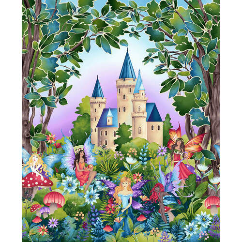 Fairytale Forest Fairies Magical Castle 36" Quilt Panel 3012P-66