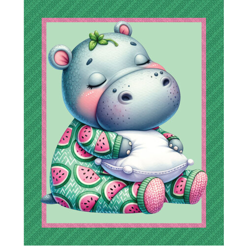 Devonstone Bed Buds Sleepy Hippo Cot Quilt Panel DV6609