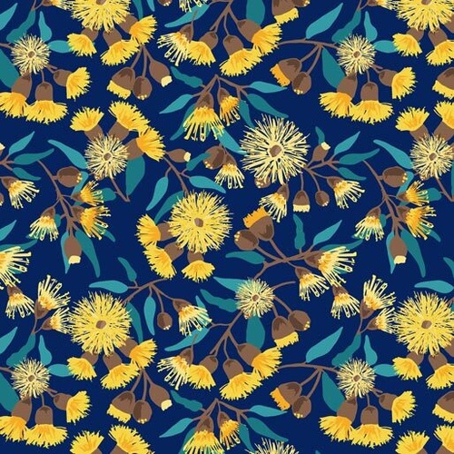 Fabric Remnant-Sweet Botanicals Wildflowers Yellow Flowering Gum 56cm