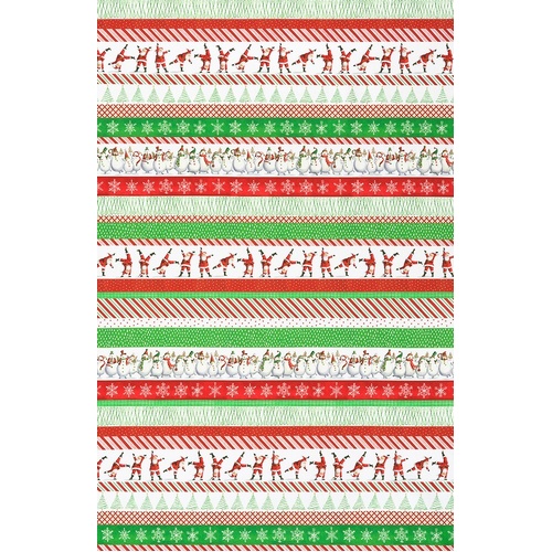 Fabric Remnant-Christmas Jamboree Santa Claus Snowmen Stripe 82cm