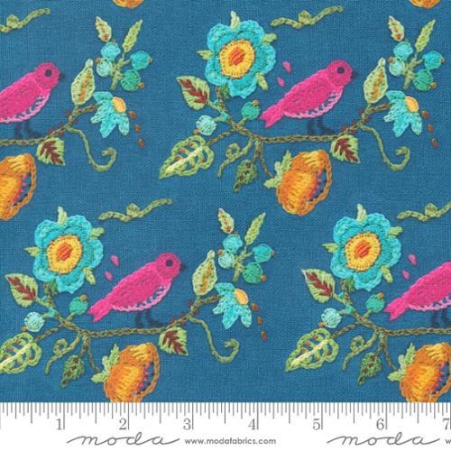 Fabric Remnant-Moda Vintage Soul Bird Floral Horizon Blue 81cm