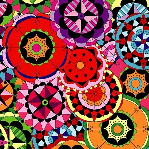 Fabric Remnant-Colour Splash Mandala Multi 49cm