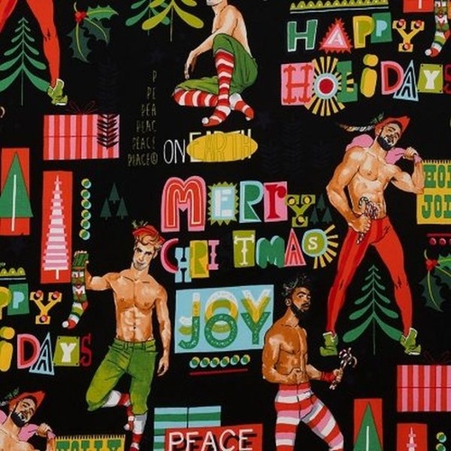 Fabric Remnant-Santa's Helpers Pin Up Men Hunks 68cm