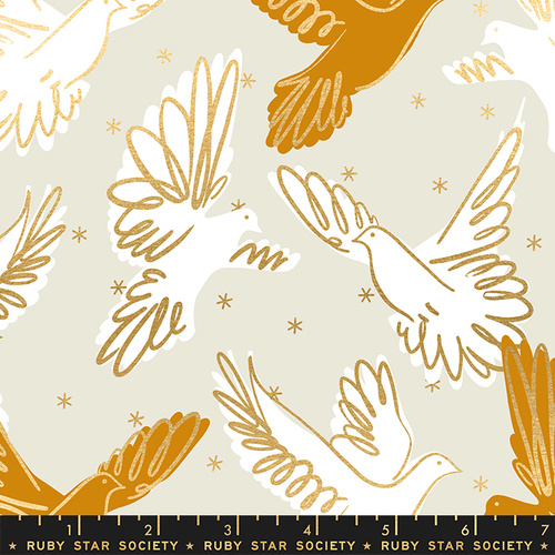 Fabric Remnant- Ruby Star Rise Fly Doves Metallic  40cm