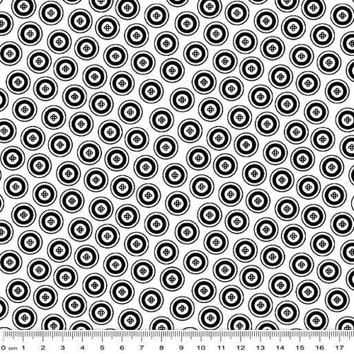 Fabric Remnant -Night & Day Black White Buttons 86cm