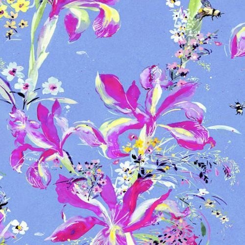 Fabric Remnant -	Bee Free Main Bee Floral Lavender 55cm