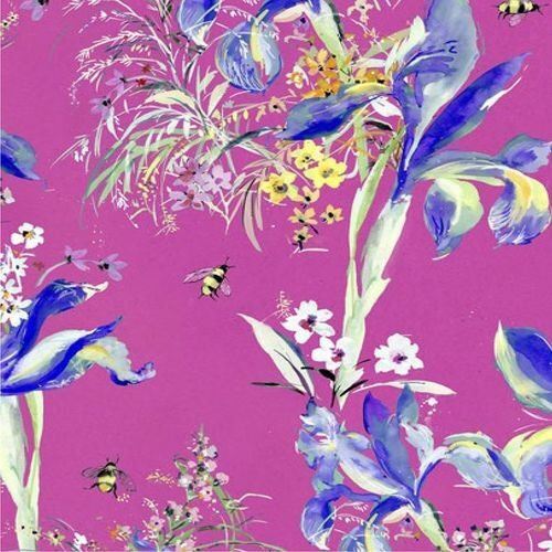 Fabric Remnant -	Bee Free Main Bee Floral Magenta 55cm