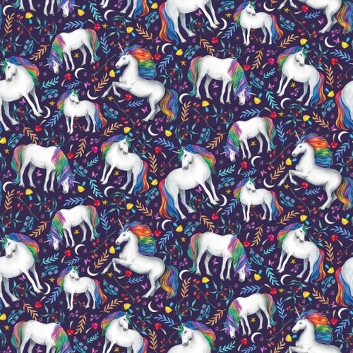 Fabric Remnant -	Enchanted Rainbow Unicorns 98cm