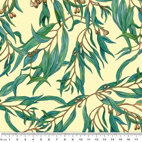 Fabric Remnant -Burrangong Birdlife Eucalyptus Leaves 69cm