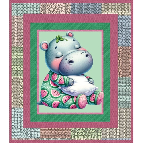 Bed Buds Baby Hippo Fabric Panel Quilt Kit