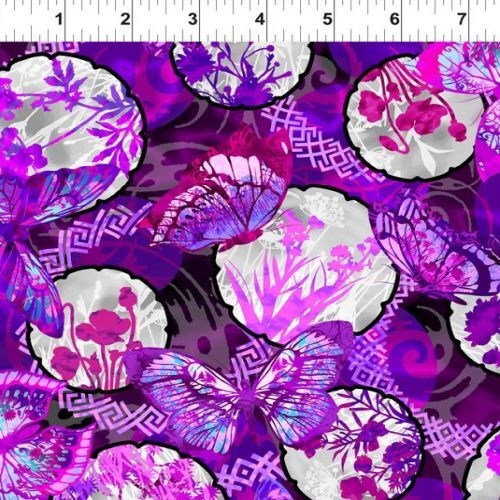 Fabric Remnant -Dreamscapes II Butterfly Collage Purple 78cm