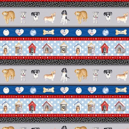 Fabric Remnant -Think Pawsitive Dogs Stripe Multi 40cm