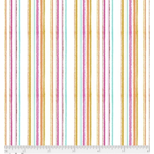 Fabric Remnant -Garden Flight Stripe White Multi 44cm