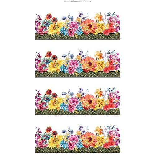 Fabric Remnant -	 Hummingbird Lane Floral Border 68cm