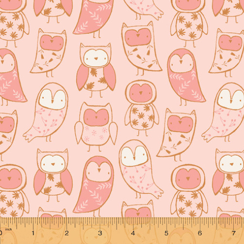 Fabric Remnant- Cubby Bear Flannel Hoot Owls Baby Pink  47cm