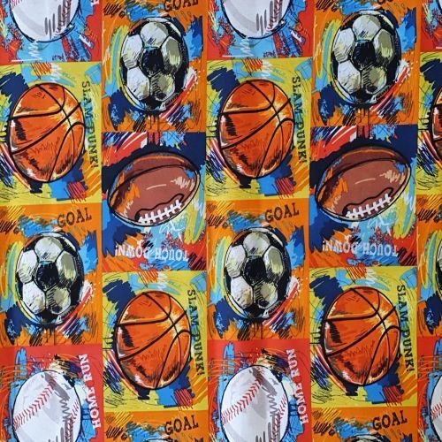 Fabric Remnant -Sports Balls Football Soccer Basketball Cricket 70cm