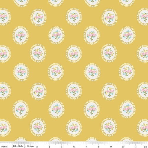 Fabric Remnant -	 Milk and Honey Scallop Floral Cameo 50cm