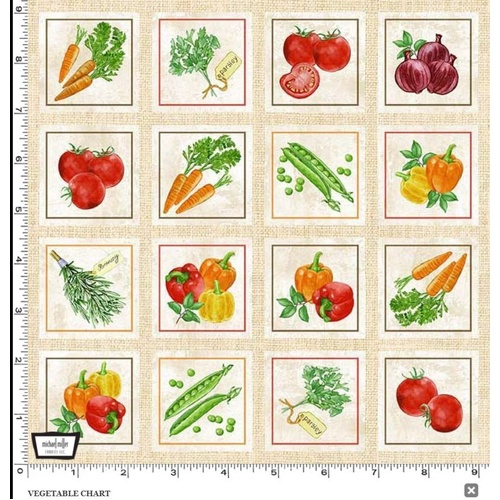 Fabric Remnant- Taste of the Season Vegetable Chart Blocks 74cm