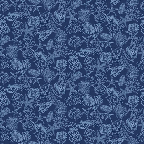 Cobalt Seas Ocean Sea Monotone Shells Navy Blue 1370-77