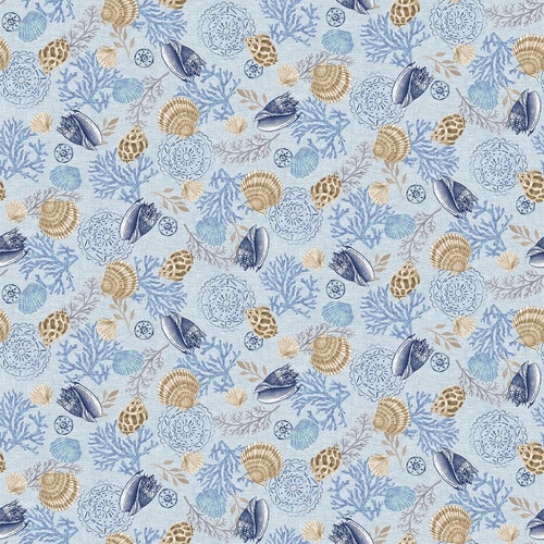 Cobalt Seas Ocean Spaced Shells Coral Blue 1364-11 