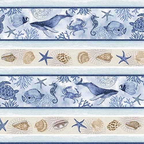 Cobalt Seas Ocean Coastal Stripe Sea Life Shells Multi 1371-14