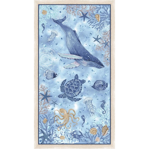 Cobalt Seas Ocean Sea Life Whale Turtle Fish  24" Panel 1373P-14