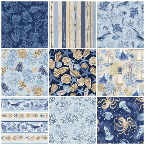 Cobalt Seas Ocean Coastal Sea Life Fabric Bundle