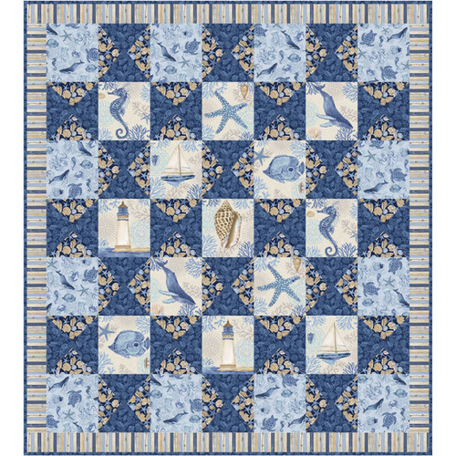 Cobalt Seas Ocean Sea Life Under & Above Quilt Kit