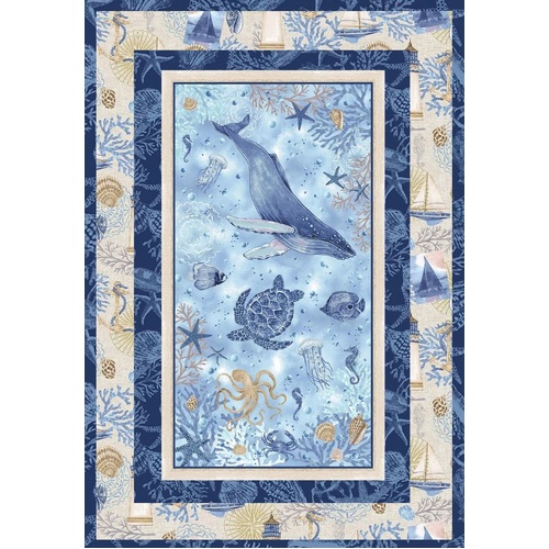 Cobalt Seas Ocean Sea Life Whale Panel Quilt Kit