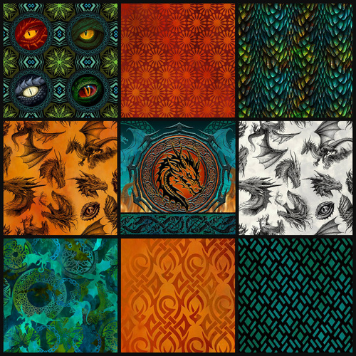 Dragons Emerald Reign Fire Digital FQ Fat Quarter Bundle